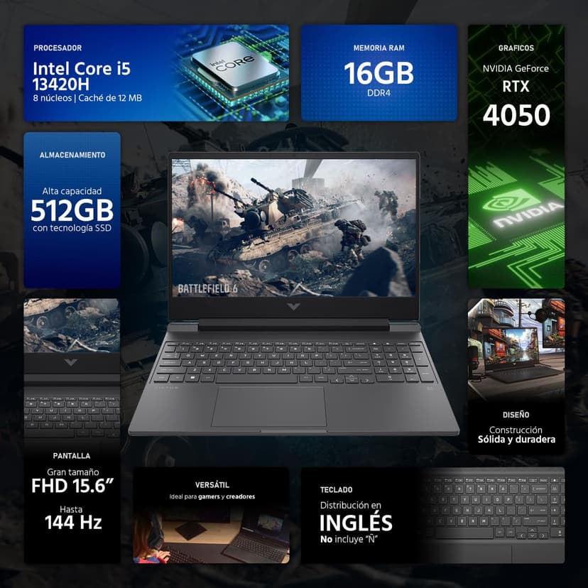 HP Victus NVIDIA GeForce RTX 4050 Gaming Laptop Intel Core i5 13420H 16GB RAM 512GB SSD 15.6" Windows 11 Home English Keyboard - 2