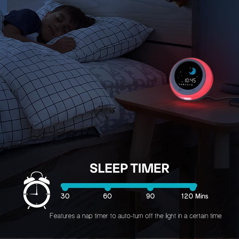 iHoo Réveil pour Enfants, réveil pour Apprendre à Dormir avec Lever du Soleil et de la Lune, Son de Sommeil, lumière de Nuit et réveil Automatique pour Les Enfants et Les Jeunes - 6