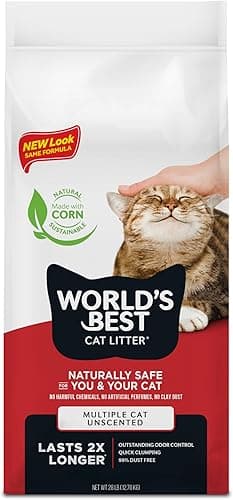 WORLD'S BEST CAT LITTER Multiple Cat Unscented, 28-Pounds - Natural Ingredients, Quick Clumping, Flushable, 99% Dust Free - Long-Lasting Odor Control & Easy Scooping