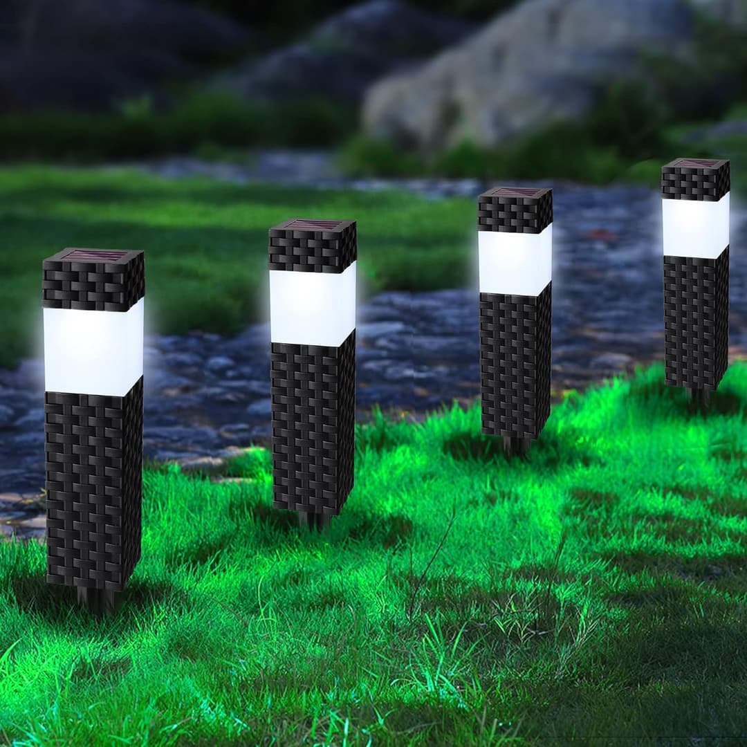 Joomer Solar Lights Outdoor Garden, 8 Pack Garden Lights Solar Powered Waterproof, Rattan LED Pathway Lighting Solar Powered Path Light Decoration for Patio Driveways Landscape Lawn Yard, White