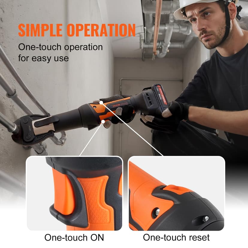 VEVOR Kit d'outils de sertissage de tuyaux électriques alimentés avec 2 batteries 18 V 2,0 Ah, pince à sertir professionnelle, avec mâchoires V15, V22, V28, chargeur rapide et étui de transport, 360° - 5