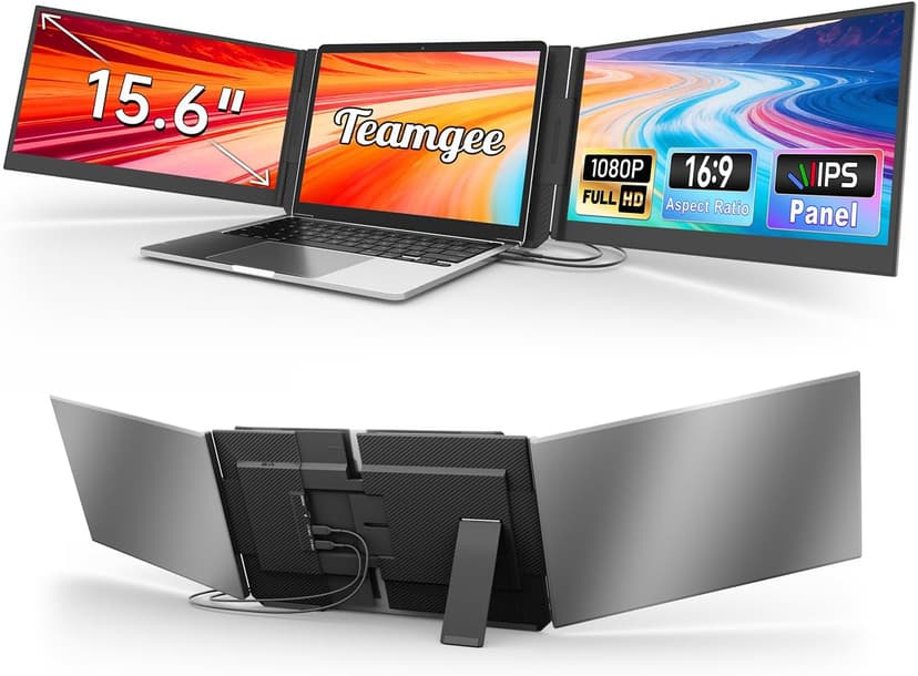 Teamgee 15.6-inch Laptop Screen Extender, Ultra-Slim FHD Portable Monitor, Plug & Play Triple Display for Travel, Work, and Gaming, Compatible for Mac/Windows/Android/Dex - 1
