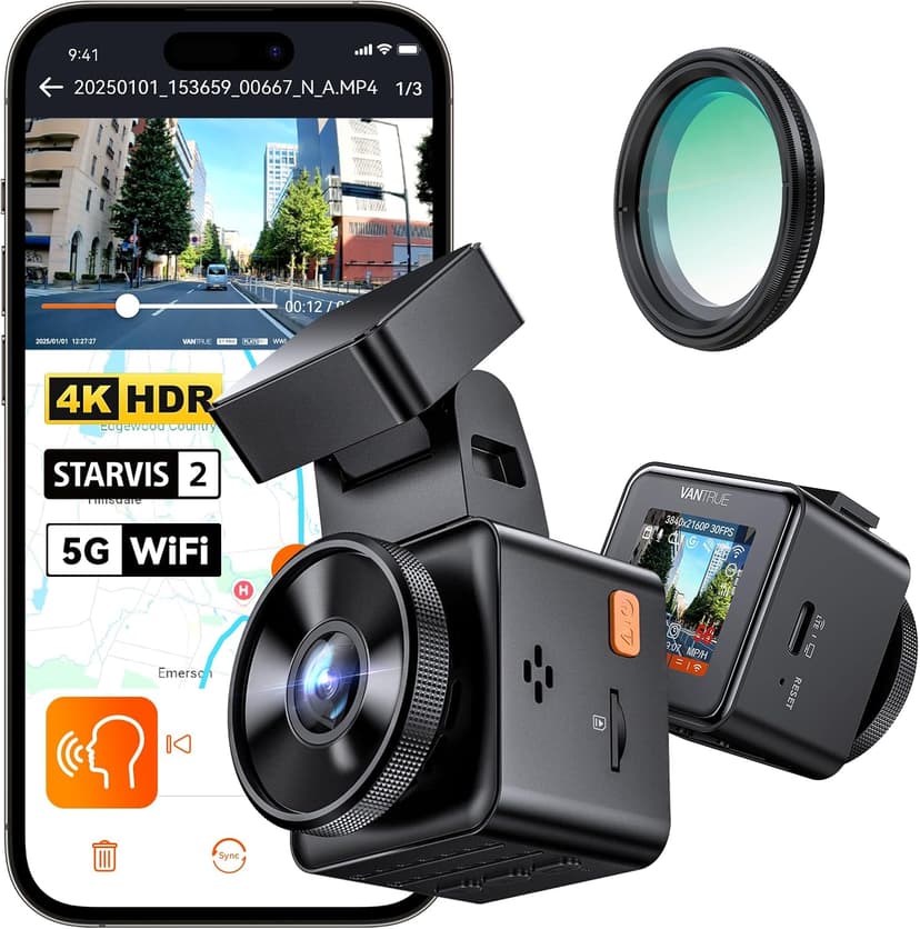 VANTRUE E1 Pro 4K HDR Car Dash Cam Front Sony STARVIS 2, 5G WiFi Dashcam & Free CPL,GPS Voice Control, 24H Parking Mode, Car Camera Dash Cam Night Vision, 1.54" 160°Hidden Front Dashcam, Support 1TB - 1