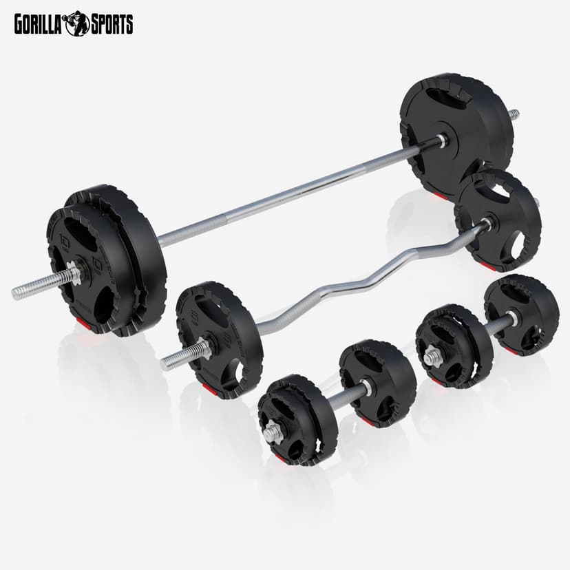 GORILLA SPORTS® Weight Bench - with 100kg Weights, Barbell Bar, EZ Curl Bar, Dumbbells, Adjustable, Rack, Dip Station, Preacher Pult, Leg Extension, Black or White - Training, Workout Bench, Multi Gym - 3