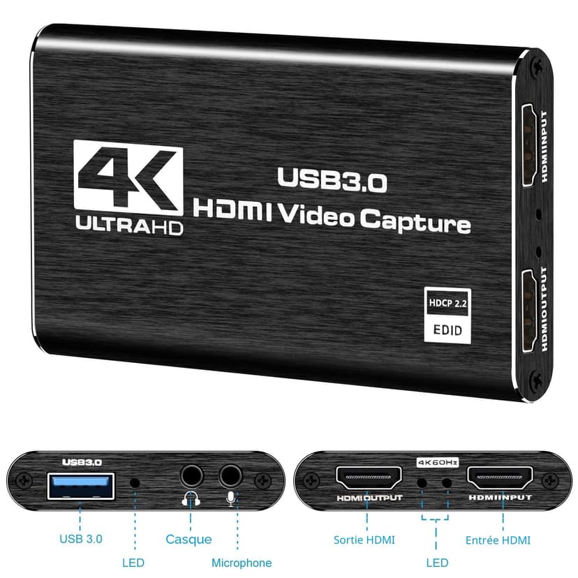 Carte de Capture vidéo HDMI 4K, USB 3.0 1080P 60FPS, Carte de Capture Nintendo Switch pour Streaming, Jeux et Diffusion, Fonctionne avec Xbox Series X/S, Xbox One X/S, PS4, PS5, OBS, Appareil Photo - 7