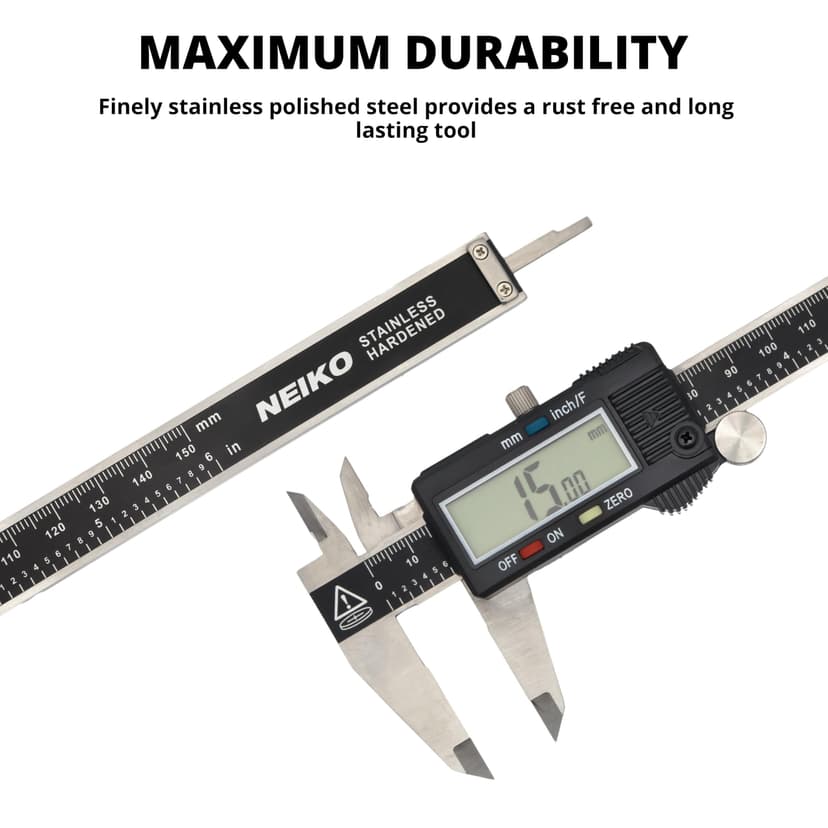 NEIKO 01407A Electronic Digital Caliper | 0-6 Inches | Stainless Steel Construction with Large LCD Screen | Quick Change Button for Inch/Fraction/Millimeter Conversions - 4