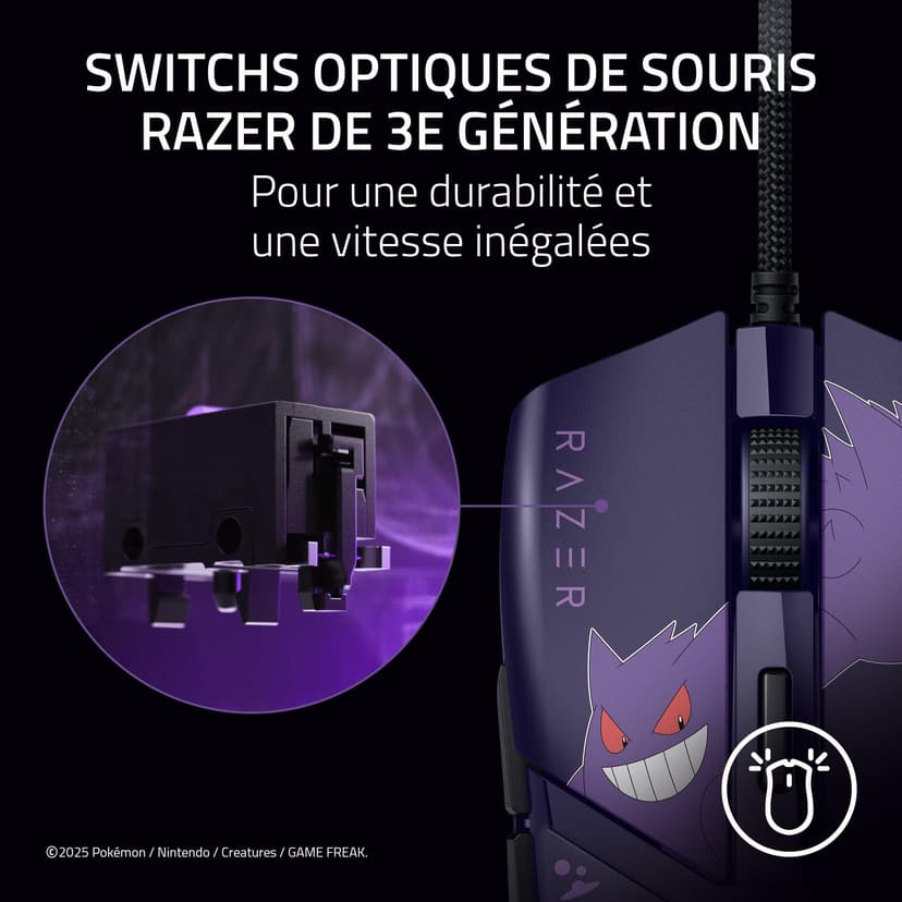 Razer Cobra Gengar Edition - Souris Gaming Filaire légère - Capteur 8500 DPI - 58 g - Commutateurs optiques de 3e génération - Éclairage Chroma - Câble Speedflex - PC/Mac | Pokémon Gengar - 3