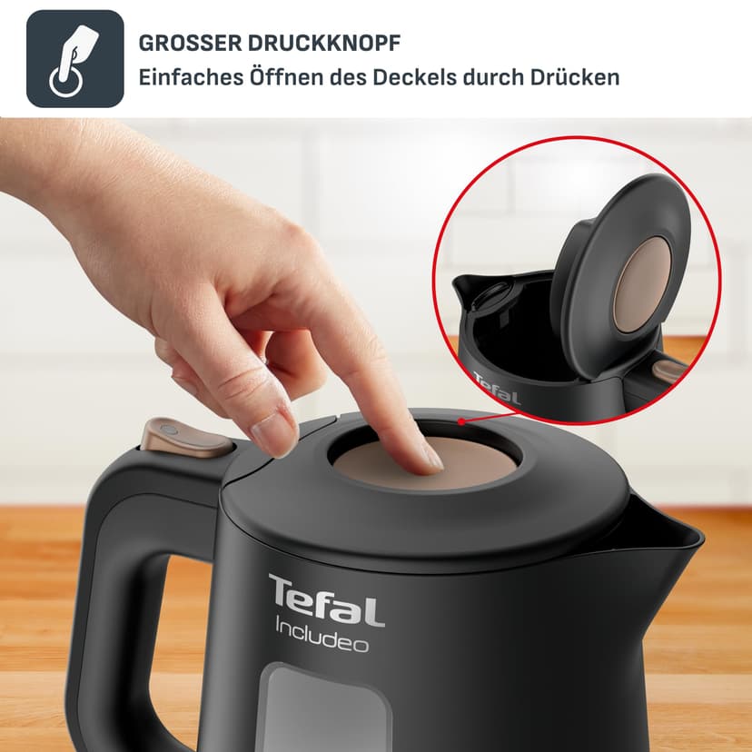 Tefal KI5338 Includeo Kettle | Capacity 1 Litre | Non-Slip Handle | Easy to Read Water Level | 360° Swivel Base | Removable Filter | Black/Copper - 6