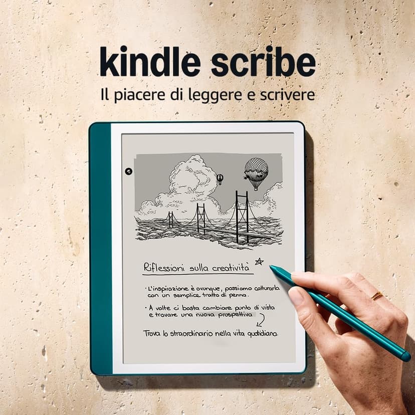 Amazon Kindle Scribe (64 GB) – Redesigned display with uniform borders. Now write directly on books and documents. With built-in notebook summarisation. Includes Premium Pen – Jade Metallic - 1