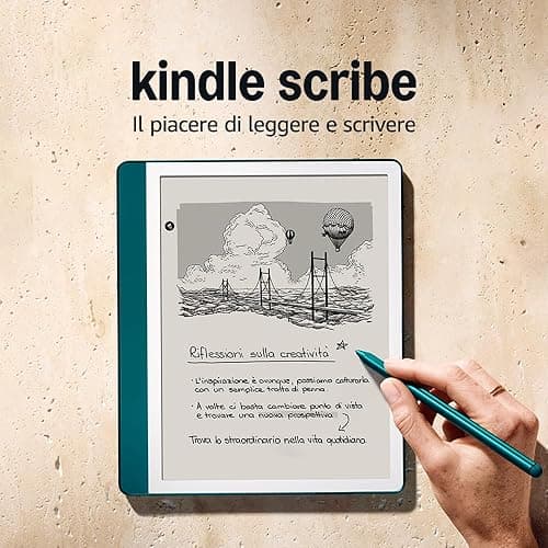 Amazon Kindle Scribe (64 GB) – Redesigned display with uniform borders. Now write directly on books and documents. With built-in notebook summarisation. Includes Premium Pen – Jade Metallic