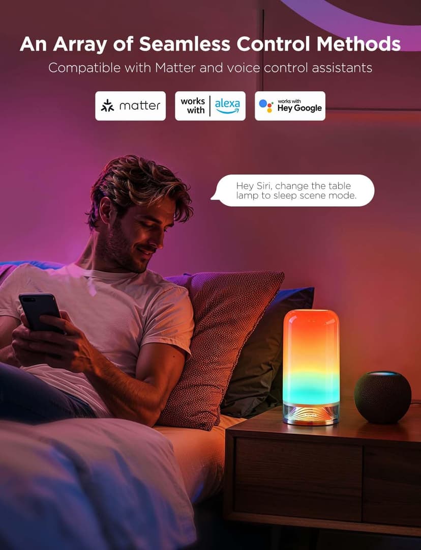 Govee Bedside Touch Table Lamp, Night Light Kids LED RGBICWW Works with Matter and Alexa, Music Sync, 70 Scene Modes, Timer, 2700-6500K Night Lamp for Bedroom, Kids, Living Room Decor(Corded Electric) - 4