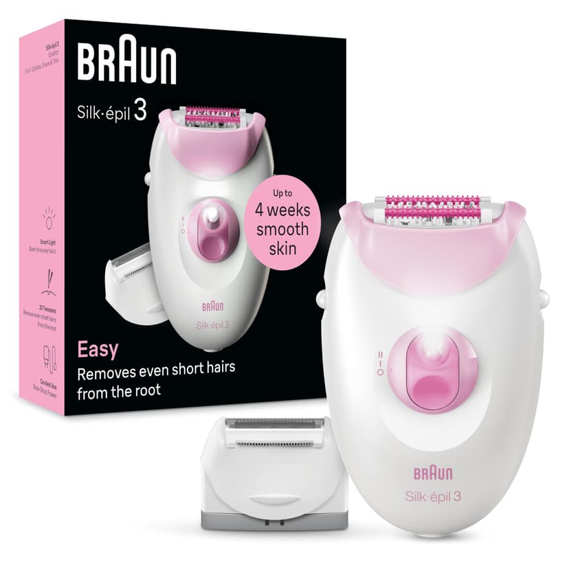 Braun Silk-épil 3 Épilateur Filaire Femme pour Épilation Rasoir et Tête de Tondeuse 3-031 Rose - 1