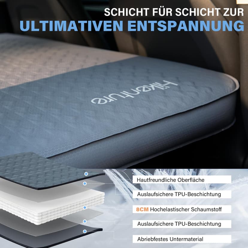 HIKENTURE Camping Mattress for Tesla Model Y (2025 Ultralight Edition), 8 cm Sleeping Mat, Self-Inflating Memory Foam, Sleeping Mat with Over 40% Compact Pack Size, Model Y Accessories for 4 Seasons - 5