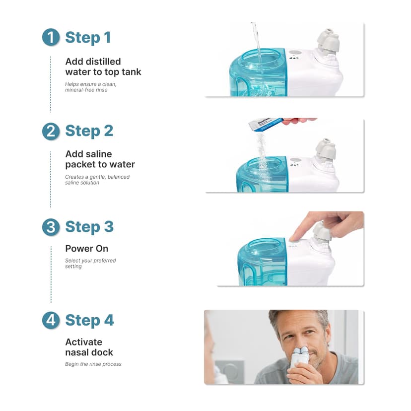 NASALFRESH MD Premium Bundle – Dual Powered Nasal Irrigation System – Sinus Decongestant Relief System – 60 Saline Packets, Case, 2 Sets of Nose Pillows – Snoring Remedy - 9
