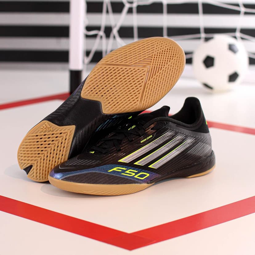 Adidas Mixte F50 League Indoor Football Boots, Core Black/Iron Metallic/Lucid Lemon, 45 1/3 EU - 2