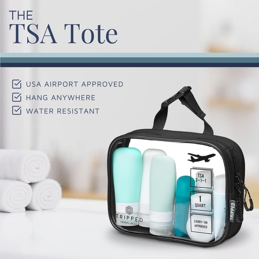 Toiletry Bag Kit Set: Hanging Travel Toiletry Bag + 311 TSA Cosmetic Liquid Bag + Ultralight Accessory Organizer Pouch, Black Ripstop, 3 Piece Toiletry Set - 5