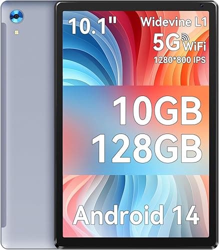 Ainmel Tablette Android, 10 Pouces avec processeur Octa-Core, 10GB RAM 128GB ROM, 1TB TF Card Expand, 1280x800 IPS HD Touchscreen, 5G/2.4G WiFi, BT 5.0, 5MP+8MP Dual Camera Android Tablette (Gris)