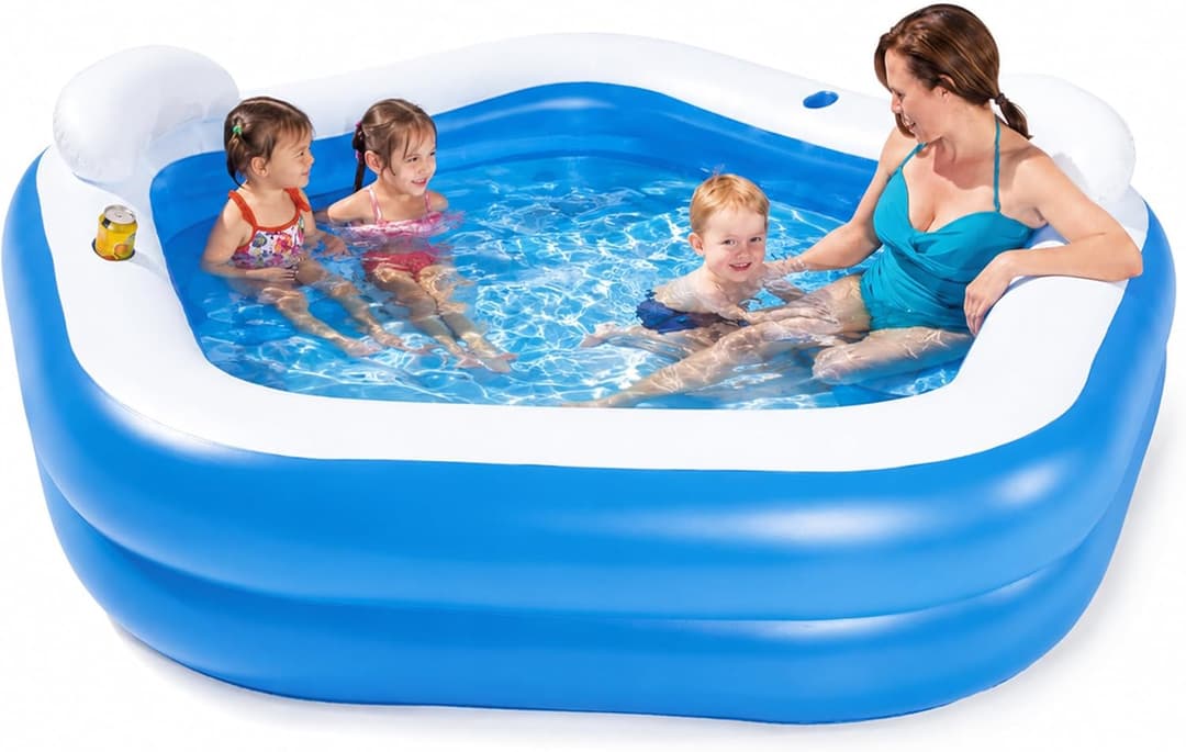 Bestway Family Paddling Pool Inflatable Swimming Pool with Built-in Seats, Family Fun Lounge Pool, Outdoor Garden Pool