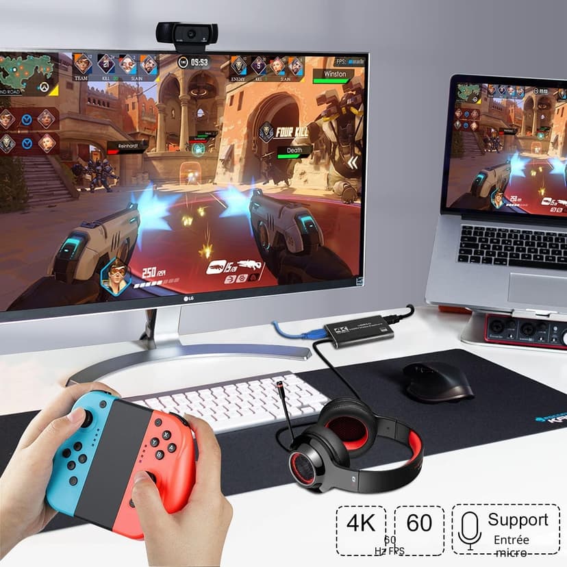 Carte de Capture vidéo HDMI 4K, USB 3.0 1080P 60FPS, Carte de Capture Nintendo Switch pour Streaming, Jeux et Diffusion, Fonctionne avec Xbox Series X/S, Xbox One X/S, PS4, PS5, OBS, Appareil Photo - 3