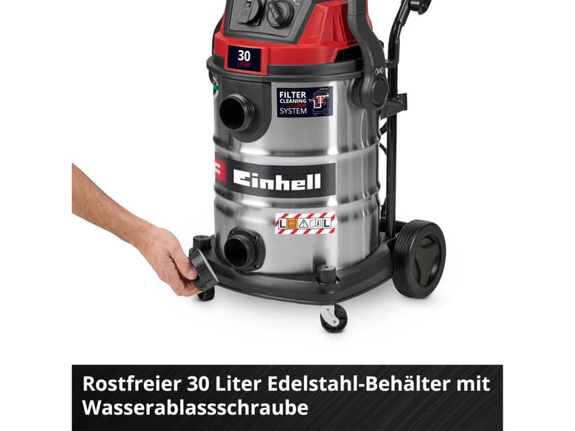Einhell Water and dust vacuum cleaner TC-VC 3080 SACL (1150 W, capacity 220 mbar, tank 30 l, filtration class L, HEPA filter, filter cleaning, servo socket, with accessories) - 6