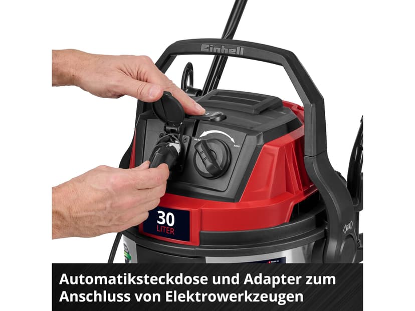 Einhell Water and dust vacuum cleaner TC-VC 3080 SACL (1150 W, capacity 220 mbar, tank 30 l, filtration class L, HEPA filter, filter cleaning, servo socket, with accessories) - 7