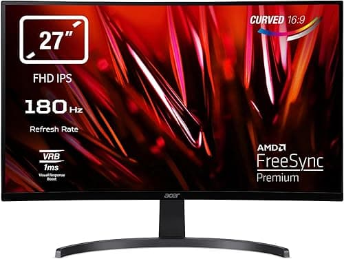 Acer Nitro ED273 S3 Gaming Monitor 27 Inches (69 cm Screen) Full HD, 165 Hz (180 Hz OC), 1 ms (VRB), 1 x HDMI 2.0, 1 x HDMI 1.4, 1 x DP 1.2, AMD FreeSync Premium, Black