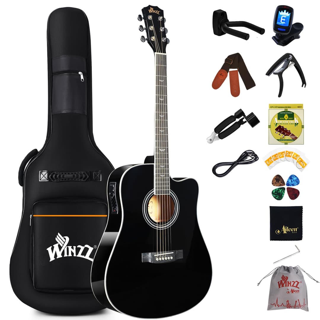 Winzz Guitare Électro-acoustique 4/4 pour Adultes et Débu…