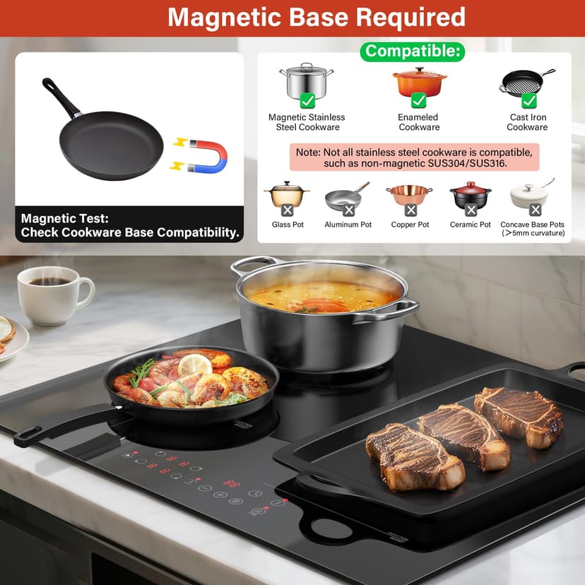 KICHPOWER Induction Hob 4 Zone with 1 Flexible Zone, Built-in Induction Hob 60 cm with Boost Function, Touch Control, 6000W, 9 Power Levels, 1-99 Min timer, Child Lock - 7