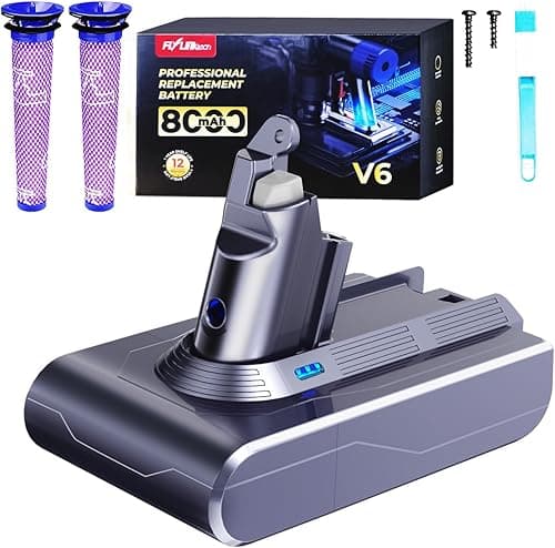 FLYLINKTECH Batterie V8 8,0 Ah pour aspirateur Dyson V8 Absolute/Animal/Fluffy/Motorhead SV10 avec 2 + 1 filtres et 4 vis