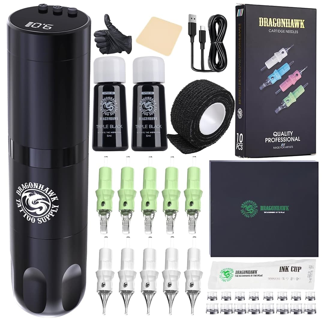 Dragonhawk Tattoo Kit X3 Wireless Tattoo Machine Pen Tatt…
