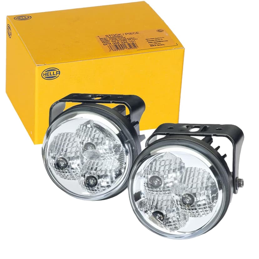 HELLA 2PT 009 599-811 LED-Daytime Running Light Set - 90mm - 24/12V - Round - mounting - Lens Colour: Crystal clear - Vehicle Front/Vehicle Front - 1