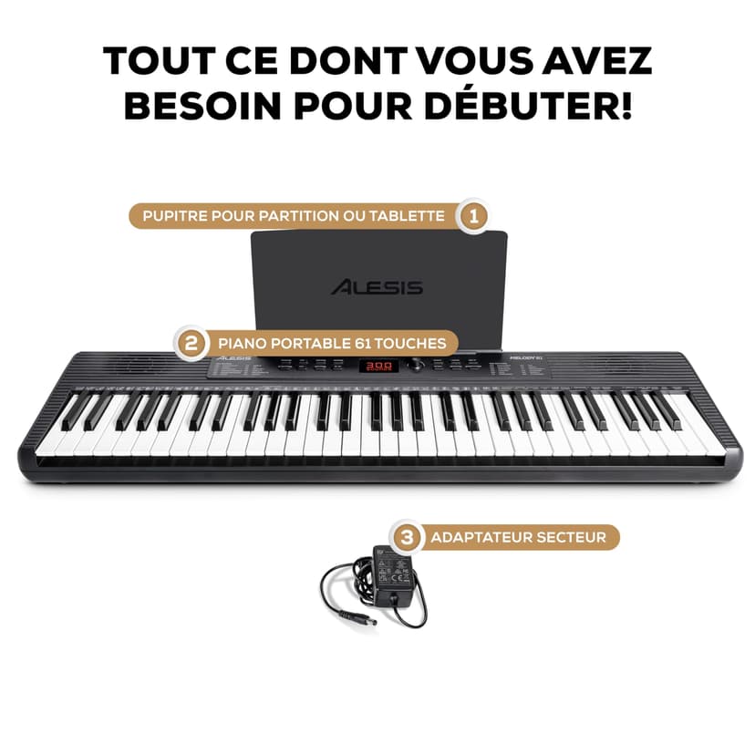 Alesis Melody 61 Keyboard Piano for Beginners with 61 Keys, Speakers, Tablet/Sheet Music Stand, 300 Sounds and Music Lessons - 3