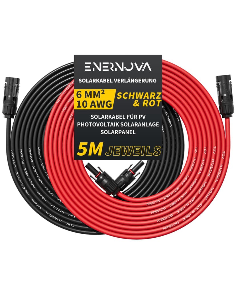 Solar Cable 4 mm²/6 mm², Solar Cable Extension 1/2/3/5/10/15/20 m, Multi-Contact 4 Solar Cable, IP67 Waterproof, Solar Cable Extension Cable - 1