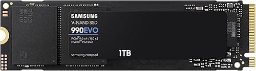 Samsung 990 EVO NVMe M.2 SSD 1 TB, PCIe 4.0 x4 / PCIe 5.0 x2, NVMe 2.0 (2280), read/write speeds up to 5,000/4,200 MB/s, Internal SSD (Solid State Drive), MZ-V9E1T0BW