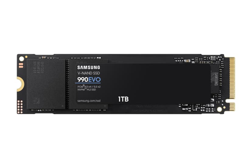 Samsung 990 EVO NVMe M.2 SSD 1 TB, PCIe 4.0 x4 / PCIe 5.0 x2, NVMe 2.0 (2280), read/write speeds up to 5,000/4,200 MB/s, Internal SSD (Solid State Drive), MZ-V9E1T0BW - 1