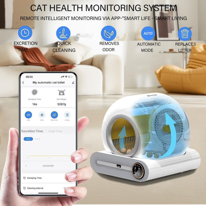 Self Cleaning Cat Litter Tray, Automatic Cat Litter Tray with App Control, Large Capacity, Self Cleaning Litter Box For Multiple Cats, Odourless, Safety Protection - 5