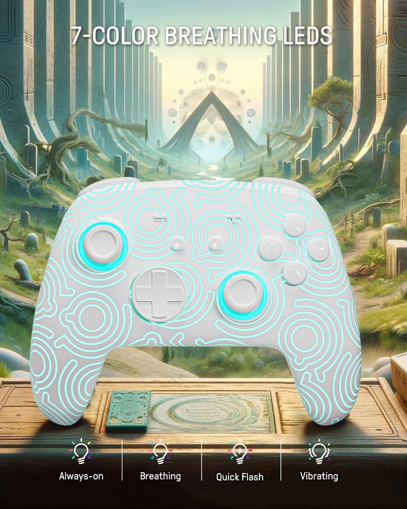 PALPOW Manette Switch 2 Pro, Manette Switch Sans Fil Compatible avec Nintendo Switch 2/OLED/Lite, Firefly Bluetooth Switch 2 Pro Controller avec 7 Couleurs LED/Paddle/Turbo - Blanc - 3