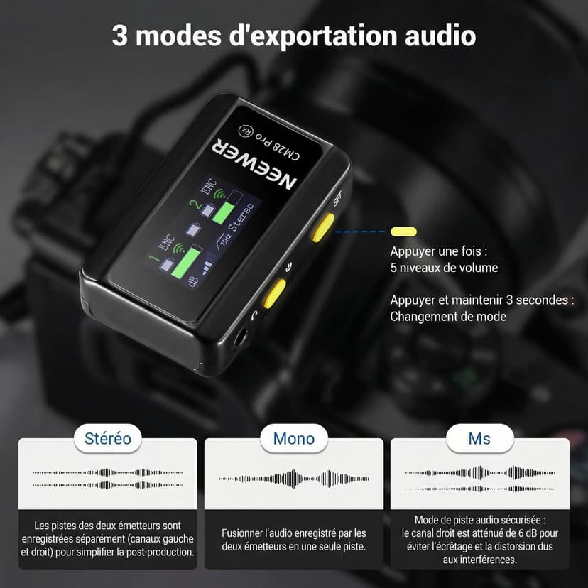 NEEWER CM28 Pro Système de Microphone Cravate sans Fil avec étui de Chargement 48 kHz 16 Bits Audio Non compressé Suppression du Bruit 4 Go de Stockage 9 Heures d'enregistrement - 4