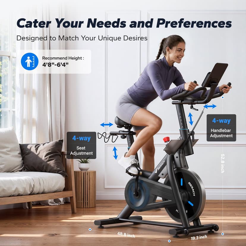 MERACH Heavy Duty Magnetic Exercise Bike with 22 lb Flywheel, 50% Improved Training Efficiency, Ultra-Quiet Design, Shock-Absorbing Extra Large Cushion, Indoor Bike with Exclusive App, Up to 350 lb - 6