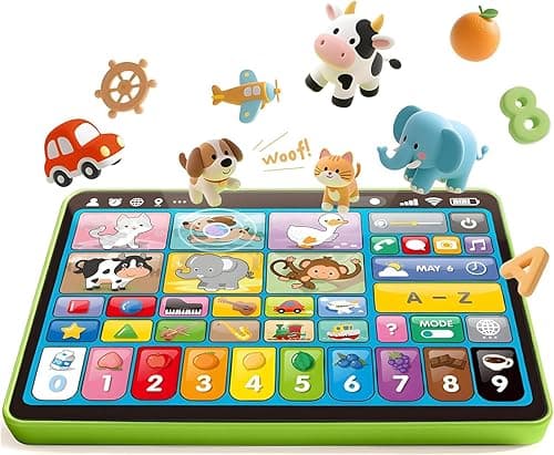 hahaland Jouet Bébé 1 an – Tablette Éducative Interactive avec Sons, Lumières et 5 Langues d’Apprentissage (en/FR/DE/IT/ES), Jouet d’Éveil Musical Cadeau Enfant 1 2 3 Ans Garçon Fille