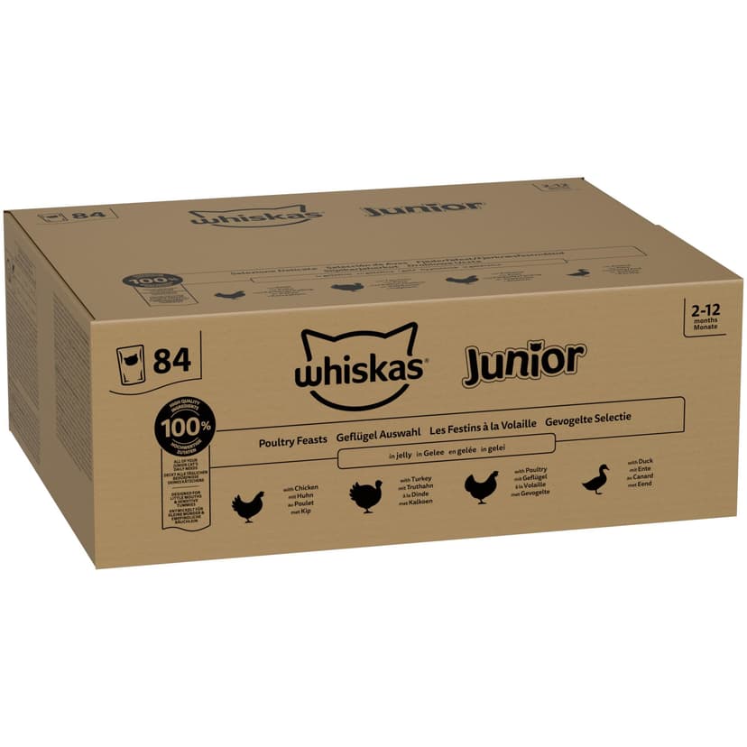 whiskas Junior Poultry Selection in Jelly 84 Pouches, Wet Kitten and Cat Food, Selection of Chicken, Duck, Poultry and Turkey, Megapack (84 x 85 g) - 2