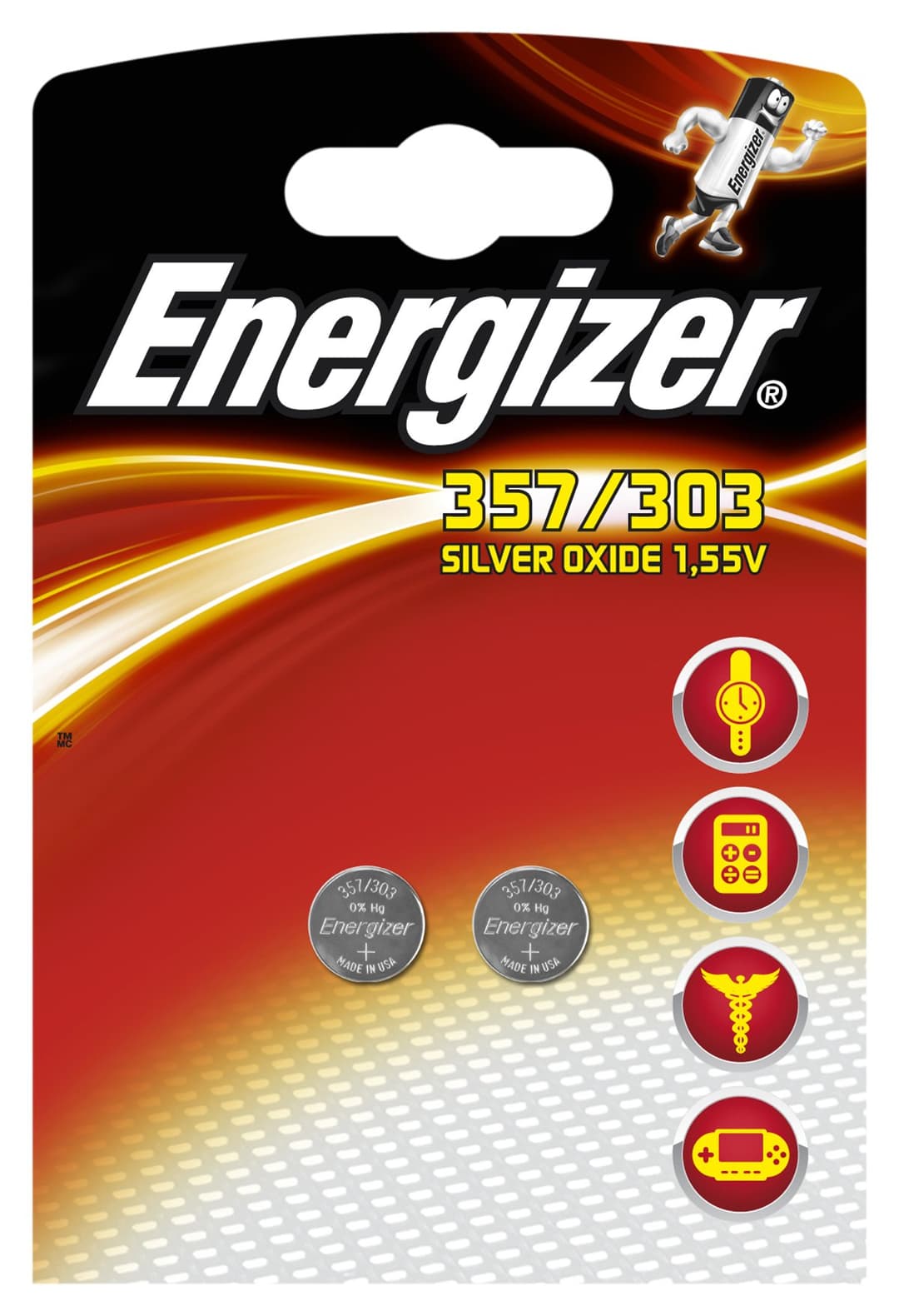 Energizer 2 Uhrenbatterie Silberoxid 357/303/1,55 V, 2 Stück