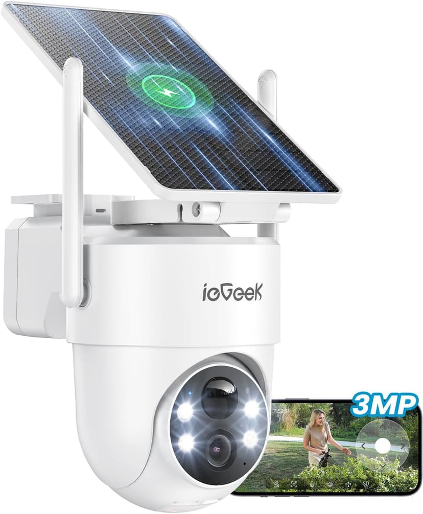 ieGeek 2K/3MP 360° PTZ Security Camera Outdoor Wireless with Removable Solar Panel,Continuous Power 2.4G WIFI CCTV Camera,PIR Motion Detection,Color Night Vision,APP Alert,IP65,Alexa Compatible - 1