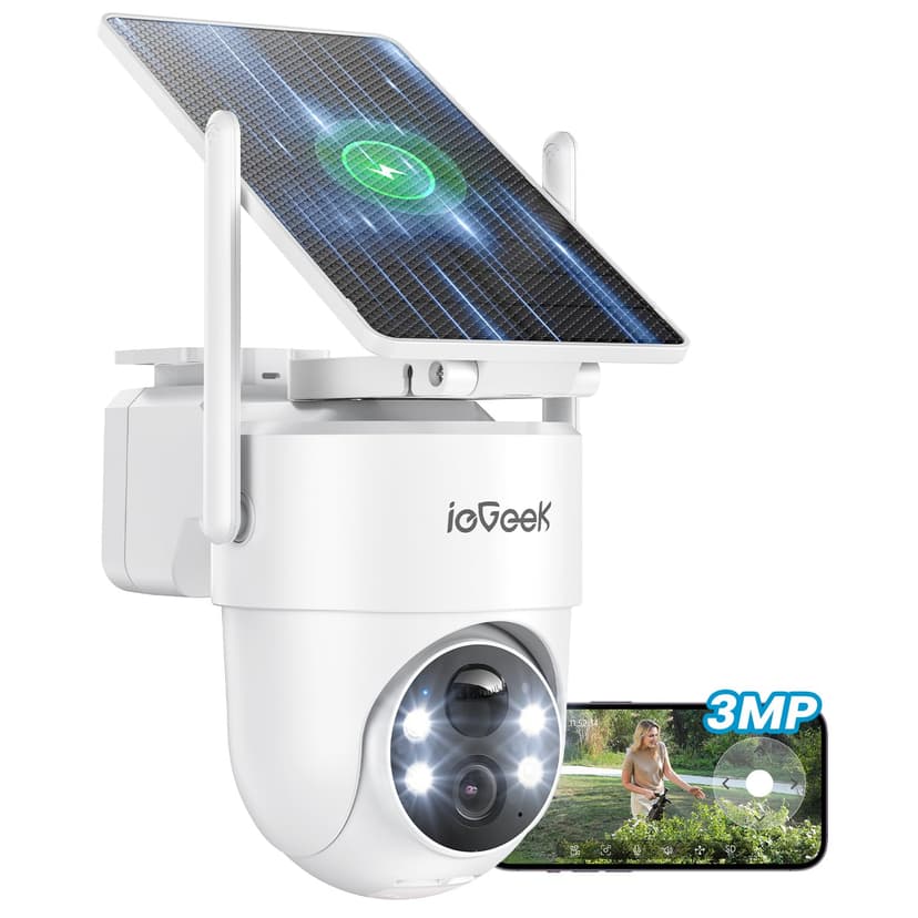 ieGeek 2K/3MP 360° PTZ Security Camera Outdoor Wireless with Removable Solar Panel,Continuous Power 2.4G WIFI CCTV Camera,PIR Motion Detection,Color Night Vision,APP Alert,IP65,Alexa Compatible - 1