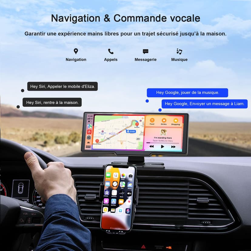 Avylet 9,26'' Carplay Voiture Apple CarPlay & Android Auto, dashcam Avant 4K + caméra de recul HD, 60FPS, Mise à Jour OTA, GPS, Commande vocale, Mirror Link, Bluetooth 5.2, AUX, FM,avec 64Go Carte - 6
