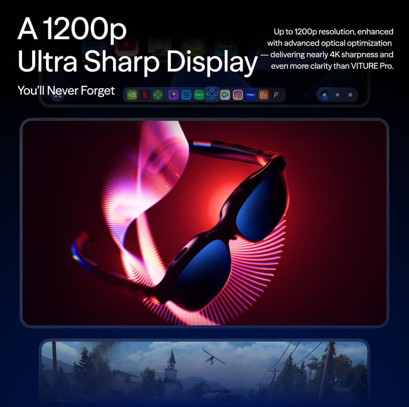 VITURE Luma Pro AR/XR Glasses — 152” 1200p Ultra Sharp Display, 1000 Nits, 52° FOV, Dimming Adjustments, for iPhone 17/16/15, Android, Mac, PC, Steam Deck, XR Experience for Switch 2-Regular - 3