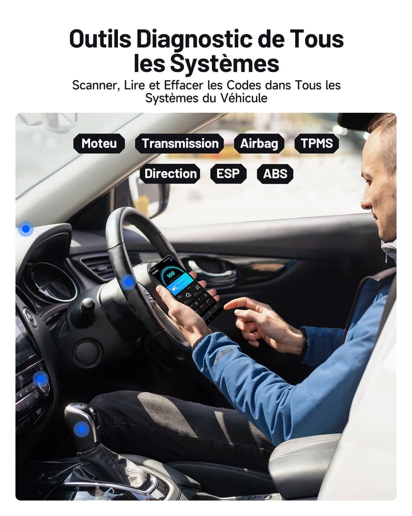 TOPDON Carpal-A Valise Diagnostic Voiture Bluetooth, Tous Les systèmes Diagnostic pour iOS et Android, 6 Services d'entretien, vérification de l'état du véhicule,1 an de Mise à Niveau Gratuite - 3