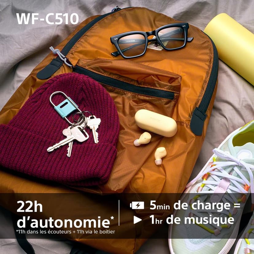 Sony WF-C510 Truly Wireless - Ecouteurs Intra-Auriculaires Bluetooth, Petits, Légers, Connexion Multipoint, Son Ambiant, IPX4, Spotify Tap, Charge Rapide, Batterie jusqu'à 22h, iOS et Android – Noir - 6