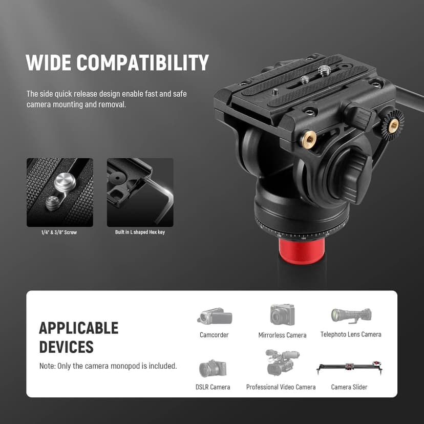 NEEWER 71.6 Inch Pro Camera Monopod Telescopic Carbon Fiber Monopod with Quick Release Plate Compatible with DJI RS Gimbals, Removable Base for Camera Camcorder, Maximum Load 6kg, TP71 - 9