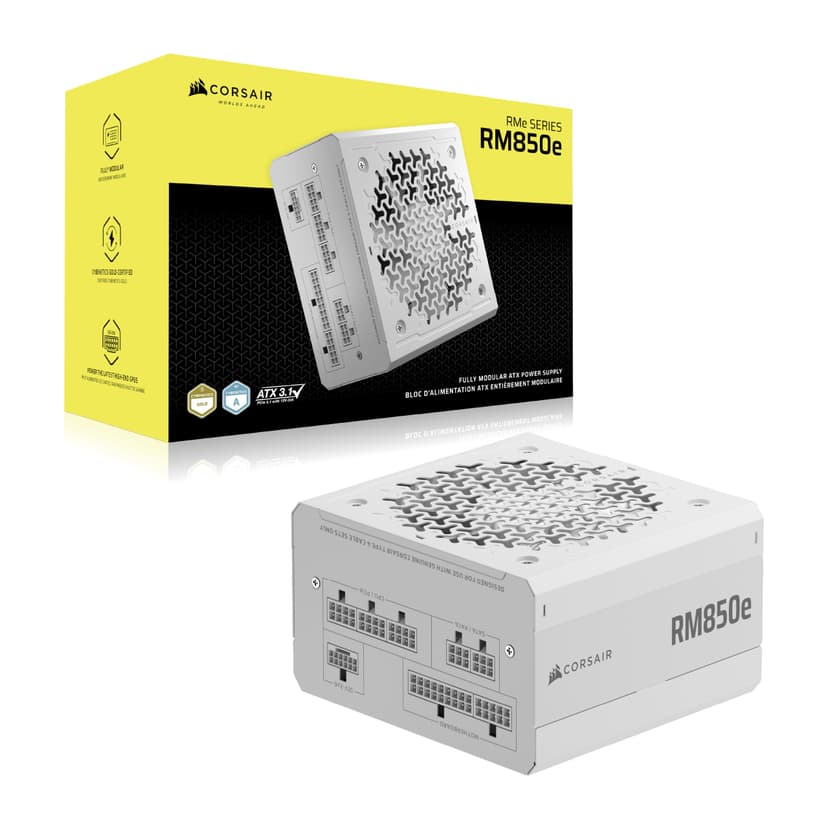 CORSAIR RM850e (2025) Fully Modular ATX Power Supply with Low Noise and 12V-2x6 Cable - ATX 3.1 & PCIe 5.1, Cybenetics Gold Efficiency, 105°C Capacitors, Modern Standby Mode – White - 7